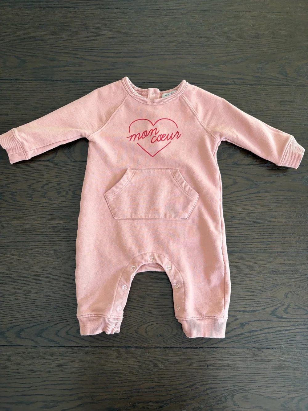 Maison Me Pink Baby Romper with Heart 'mon coeur' Graphic